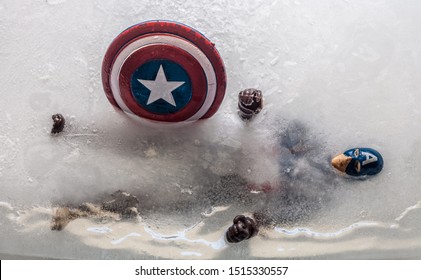 PARNAMIRIM, RN/BRASIL – SEPTEMBER 24, 2019: Captain America, Steve Rogers, Marvel Comics Hero Accidentally Frozen During World War II.