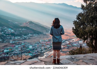 Paro, Bhutan landscape view during dry winter from Ta Dzong National Museum of Bhutan - Shutterstock ID 2246046309
