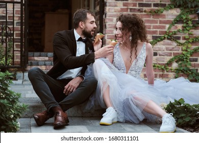 Parody And Funny Bride And Groom. Happy Wedding Day