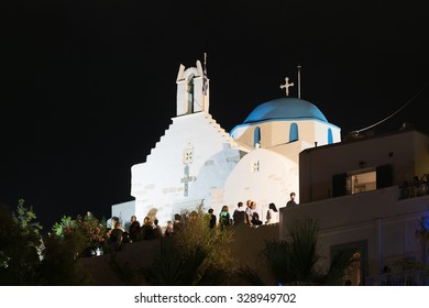 Paros, Greece, 15 August 2015. Every year a big festival is happening at Paroikia in the name of holy Mary. People are gathered to the local church to celebrate.