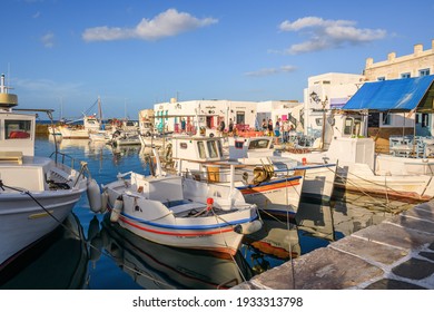 Paros, Greece - September 27, 2020: Beautiful port of Naoussa on Paros Island. Cyclades, Greece