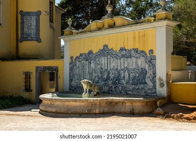 Parque Marechal Carmona, A Beautiful Park In Cascais, A Small Coastal Town Near Lisbon. Beautiful Wall Art With A Water Feature. 