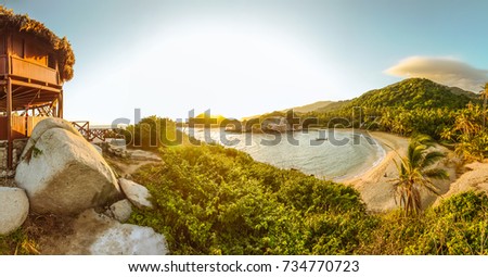 Parque Tayrona, Colombia - December 19 2012: Early morning on a beach in Parque Tayrona. Stock photo © 