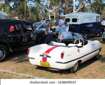 PARRAMATTA, AUSTRALIA - JANUARY 26, 2020: Vintage White Sport Car With Its GOGGO Number Plate