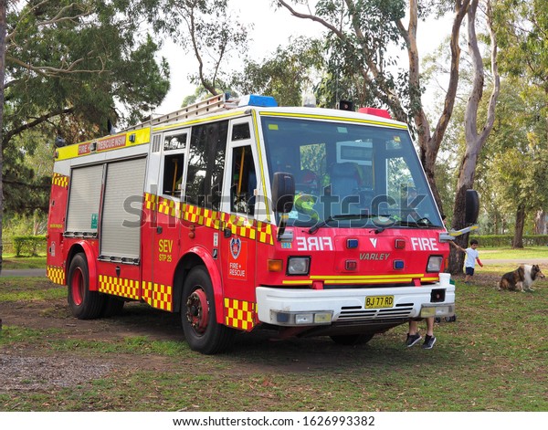PARRAMATTA,\
AUSTRALIA - JANUARY 26, 2020: Fire engine showing for children and\
visitors at Australia Day Parramatta\
2020
