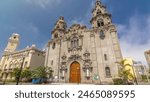 Parroquia Virgen Milagrosa Church in Lima, close to Kennedy Park timelapse hyperlapse, Peru. Clouds on a blue sky