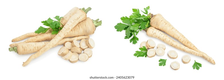 Parsley root with slices and leaves isolated on white background - Powered by Shutterstock