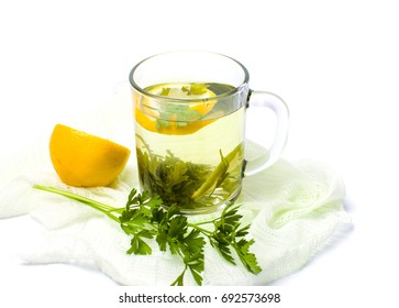 Parsley Tea With Lemon And Lime On White