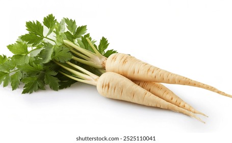 parsnip - Pastinaca sativa - is a tap root taproot vegetable closely related to carrot and parsley and can be cooked but can also be eaten raw. The flesh has a sweet flavor. Isolated on white  - Powered by Shutterstock