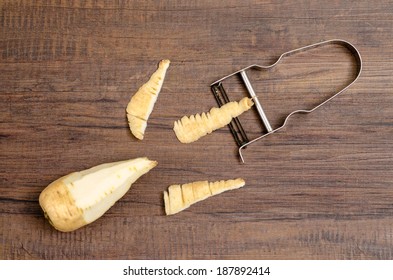 Parsnip With Potato Peeler And Peels