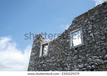 Part of ancient abandoned house complex, stony aged architecture
