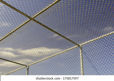 Part Of Batting Cage By Baseball Field