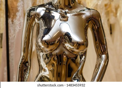 Part of beautiful metal mannequin imitating female figure