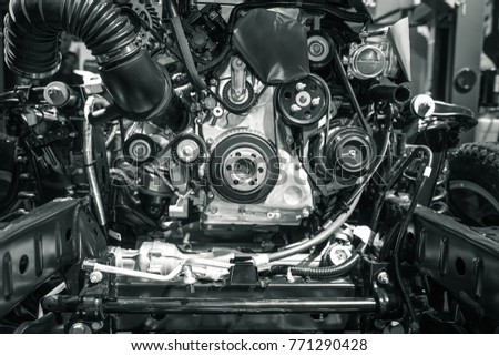 Similar – Truck Engine Motor Components In Car Service Inspection