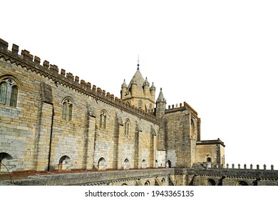 Part Of The Cathedral Of Évora (Portuguese: Sé De Évora) Isolated On White Background. Portugal.