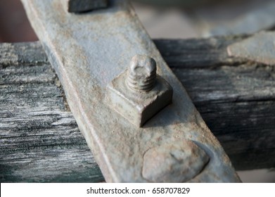 Part Of The Draw Bar Of An Old Shepherd´s Hut/vintage Ironwork/iron Rod Bolted To Wooden Bar/