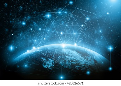 Part Of Earth With Network Line And Point On The Star And Milky Way Background, Internet Network Concept, Elements Of This Image Furnished By NASA