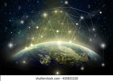 Part Of Earth With Network Line And Point On The Star And Milky Way Background, Internet Network Concept, Elements Of This Image Furnished By NASA