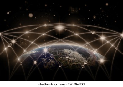 Part of earth with network line and point on the star and Milky Way background, Internet Network concept, Elements of this image furnished by NASA