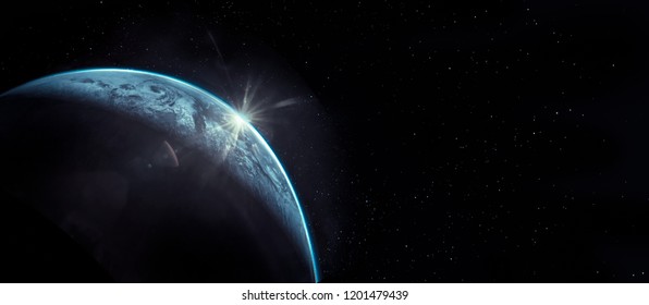 Part Of Earth With Sun Rise And Lens Flare Background, Internet Network Concept, Elements Of This Image Furnished By NASA.