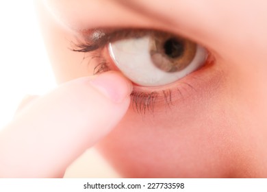 Part of face female eyes. Medicine healthcare human eye pain foreign body. - Shutterstock ID 227733598