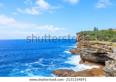 A part of Federation Cliff walk Watsons Bay with stunning views on high sandstone cliffs and amazing panoramic views of the Tasman Sea