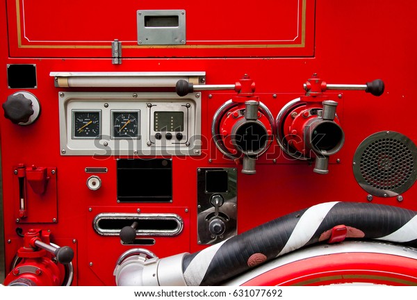 As part\
of the fire truck, the main control\
valve.