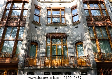 part of front facade - Art Nouveau Solvay Hotel  by Victor Horta, UNESCO World Heritage, Avenue Louise, Brussels, Belgium, Europe