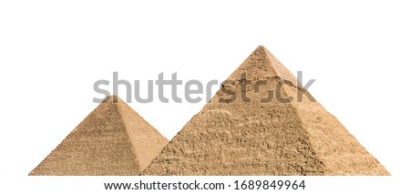 Part of Giza pyramid complex, also called the Giza Necropolis, isolated on white background. Greater Cairo, Egypt.