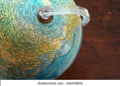 Part of a globe with map of North Asia and Arctic