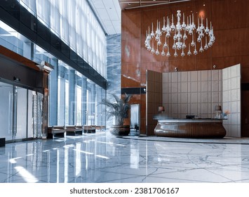 Part of Hotel lobby interior, modern style.Marble walls and floors, clean and tidy, hotel lobby and office as well as hospital lobby and other concepts.