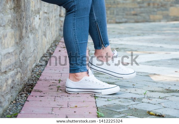 Part Legs Young Girl Jeans Sneakers Stock Photo 1412225324 | Shutterstock