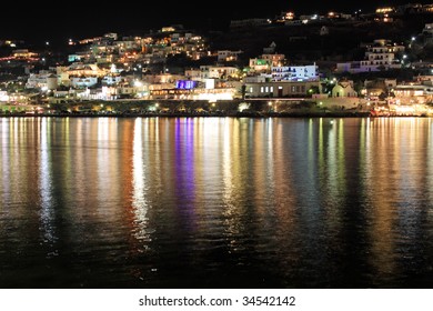 A Part Of Mykonos Island Town At Night