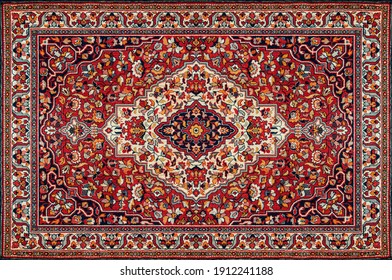 Part of Old Red Persian Carpet Texture, abstract ornament - Shutterstock ID 1912241188