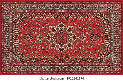 Part of Old Red Persian Carpet Texture, abstract ornament - Shutterstock ID 1912241194