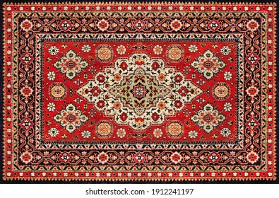 Part of Old Red Persian Carpet Texture, abstract ornament - Shutterstock ID 1912241197