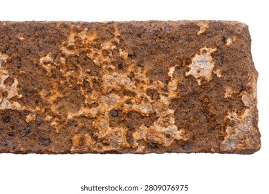 Part of old unknown rusty object isolated on white background. The usual metal detecting find.