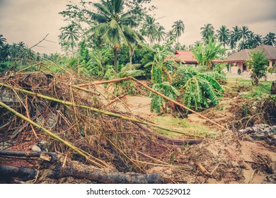 Part Of Road Landslide Erosion After Floods