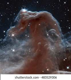 Part of the sky in the constellation of Orion (The Hunter). Rising like a giant seahorse from turbulent waves of dust and gas is the Horsehead Nebula, Elements of this image are furnished by NASA. 