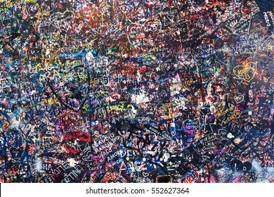 Part Of The Wall Covered With Love Messages In Juliet House, Verona, Italy