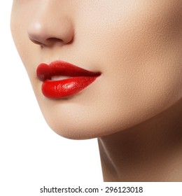 Part of the woman face with cassic red lips