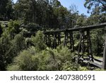 Part of the wooden old Monbulk iconic Puffing Billy-Railway Trestle Bridge built in 1889, located in the Dandenong Ranges near Melbourne, Victoria, Australia