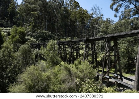 Part of the wooden old Monbulk iconic Puffing Billy-Railway Trestle Bridge built in 1889, located in the Dandenong Ranges near Melbourne, Victoria, Australia ストックフォト © 