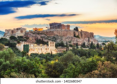 Parthenon, Acropolis Of Athens, Greece At Summer Sunrise