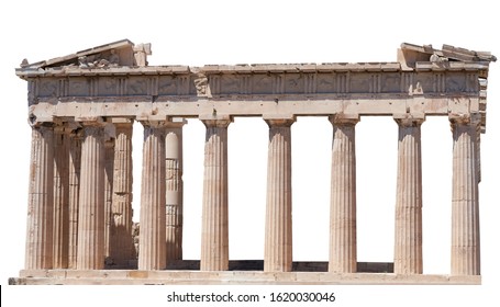 The Parthenon (Athens, Greece) isolated on white background. It is a temple on the Athenian Acropolis dedicated to the goddess Athena                     - Powered by Shutterstock