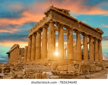 parthenon athens greece sunset colors for background