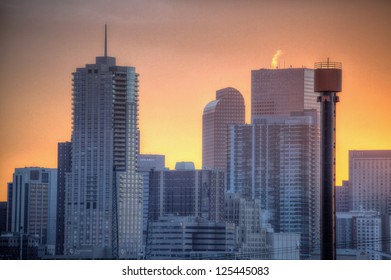 Partial Denver Skyline At Sunrise