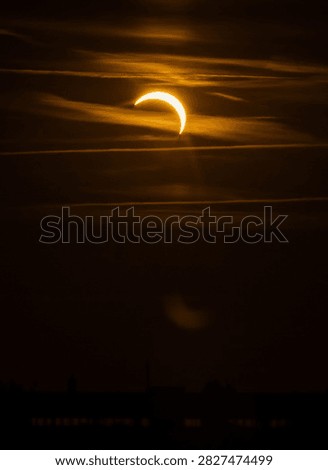 Partial Solar Eclipse of August 12, 2026 over Berlin, Germany, with about 85 percent of the Sun obscured by the Moon at maximum eclipse, leaving a thin crescent of sunlight visible