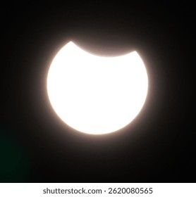 Partial solar eclipse with the moon covering the sun