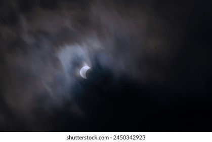 Partial Solar Eclipse on a Cloudy Day in San Antonio, Texas